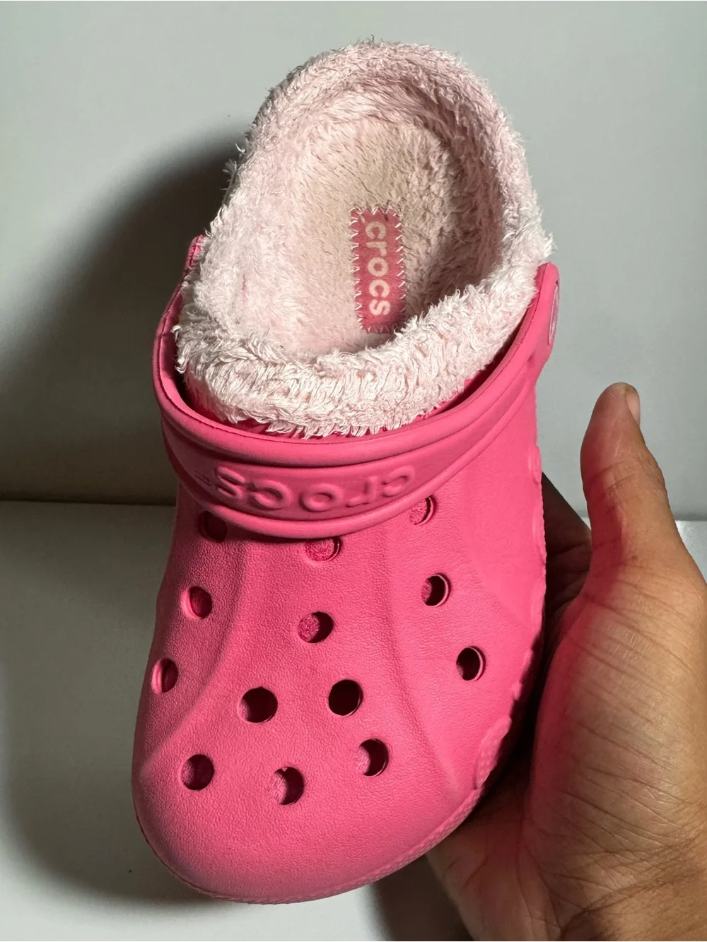 CROCS Kids’ Pink Fleece-Lined Classic Clog Girl’s Size 3
